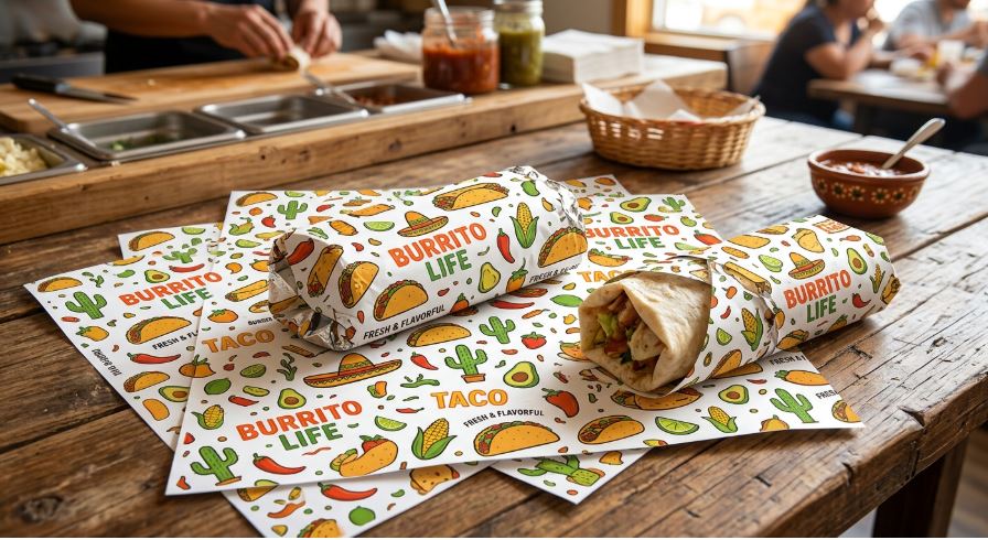 Showcase Unique Logos On Custom Burrito Wrapping Paper